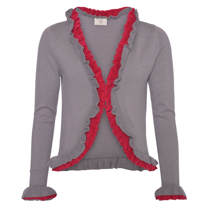 Cardigan Ludwig-cs mit Samt-Volants in Grey Flannel