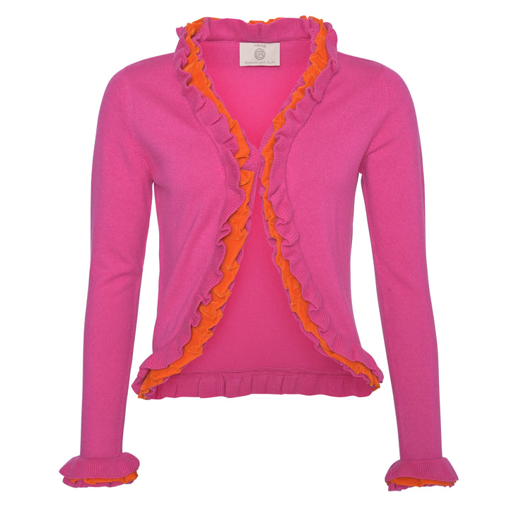 Cardigan Ludwig-cs mit Samt-Volants in Pink