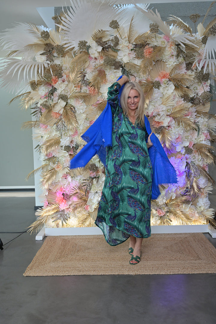 Kleid Megan-cs mit Peacock-Print in Smaragd